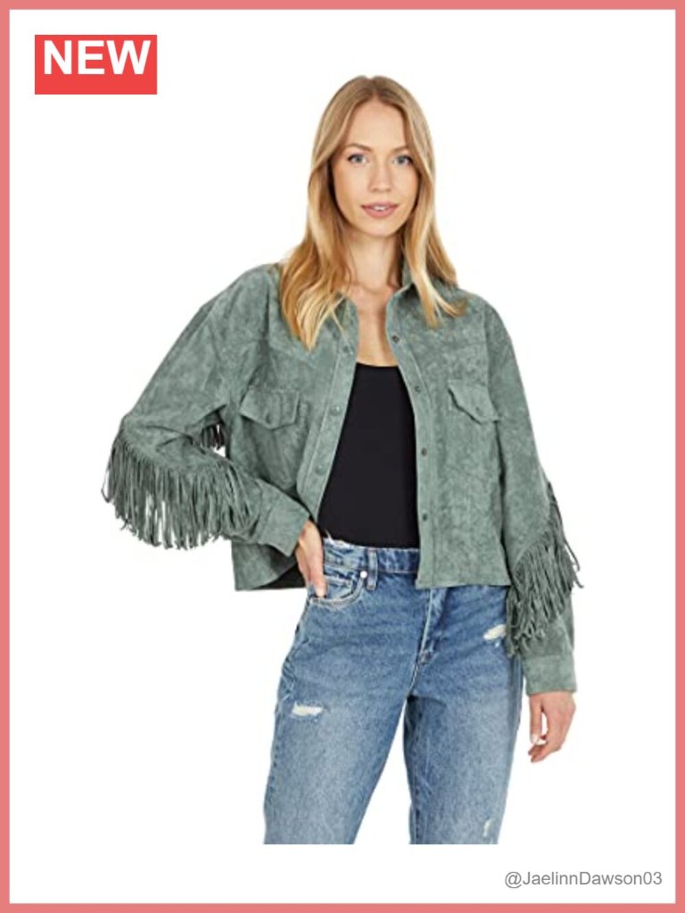 Faux Suede Fringe Jacket Aviator Snap Button Women's